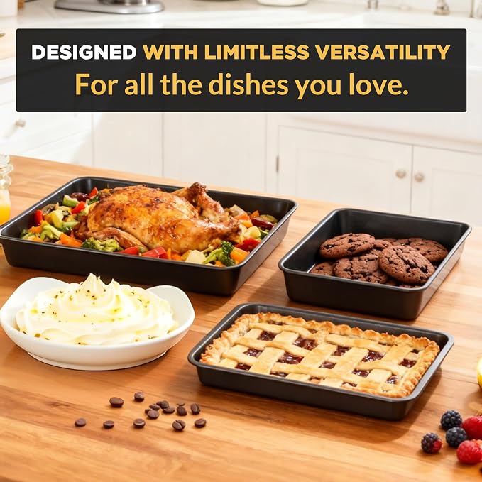 Saker 3-Piece Heavy Duty Carbon Steel Baking Sheets Set Non-Stick | | Cookie Sheets,Oven Safe, Even Heating, for Baking, Roasting, Cooking – Professional Grade (Black)