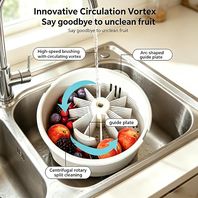 Electric Salad Spinner,Fruit Cleaner Spinner Washer (Blue) | Multifunctional Vegetable Dryer Fruit Washing Bowl with Strainer for Produce Strawberries, Berry, Grapes,Veggies,Potatoes,Etc