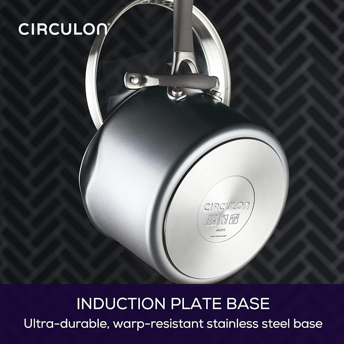 Circulon A1 Series w/ ScratchDefense Nonstick Induction Straining Sauce Pan with Lid, 3-Quart, Saucepan with Pour Spout, Graphite