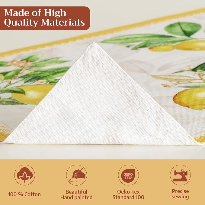Maison d' Hermine Placemats Set of 4 Reusable 100% Cotton (13"x19") | Cloth Place Mats Washable Table Mats for Kitchen Dining Party Wedding Hotel Home Restaurant Spring Summer - Limoncello
