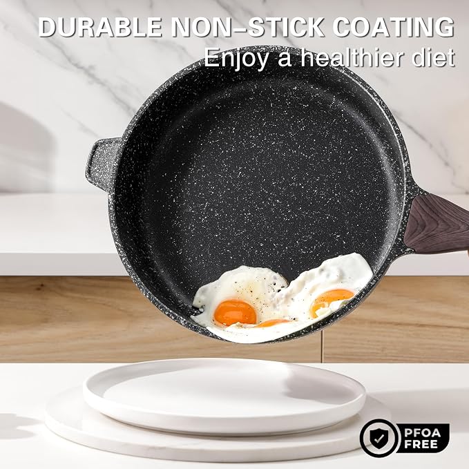 Kordisen Nonstick Deep Frying Pan Skillet with Lid, 10 Inch | Saute Pan, Healthy, Induction Compatible, PFOA Free