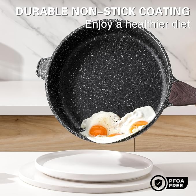 Kordisen Nonstick Deep Frying Pan with Lid, 12 Inch Large Skillet, 5 Qt Non Stick Saute Pan for Cooking, Healthy Induction Cookware, PFOA Free | Large Skillet, 5 Qt, Saute Pan, Healthy Coating, Induction, PFOA Free