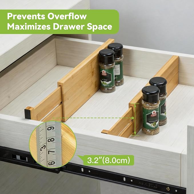 Utoplike Bamboo Dresser Drawer Dividers, Expandable Organizer for Clothing | Adjustable 3.2" High Drawers Separators for Kitchen, Bathroom, Bedroom, Office Storage, 4Pcs, Fit 13.5"-16" Inner Drawer