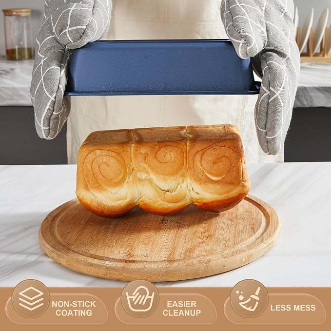 Bakeware Sets, Baking Pans Set, Nonstick Oven Pan for Kitchen with Wider Grips, 10-Piece Including Rack, Cookie Sheet, Cake Pans, Loaf Pan, Muffin Pan, Pizza Pan - Blue