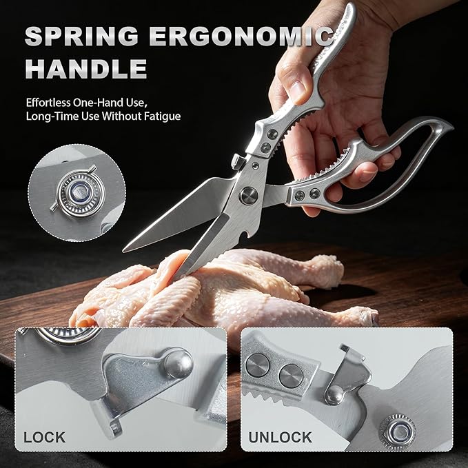 Heavy Duty Kitchen Shears for Food, Kitchen Scissors All Purpose, Stainless Steel Cooking Scissors for Bone, Meat, Poultry, Chicken, Vegetable & Seafood Cutting, Dishwasher Safe