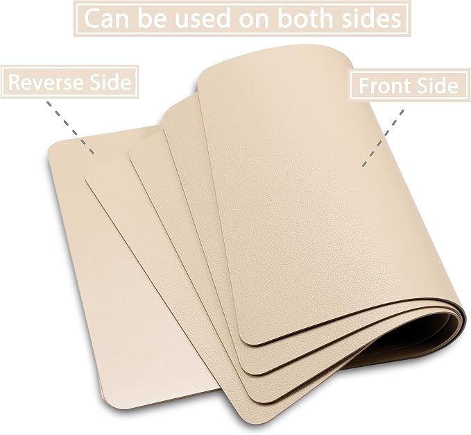 Wipeable Placemats Leather Table Mats Waterproof Heat-Resistant Easy to Clean for Dining Table Set Kitchen Table (2, Buff)