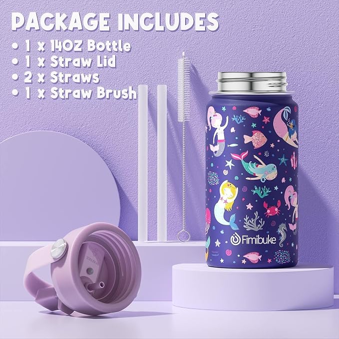 Fimibuke Kids Bento Lunch Box with Toddler Insulated Water Bottle Lunch Bag | Lunch Box Kids with 4 Compartments, Ice Pack & Utensils Set, Birthday Gifts for Ages 3-12 Back to School Toddler Girls Boys