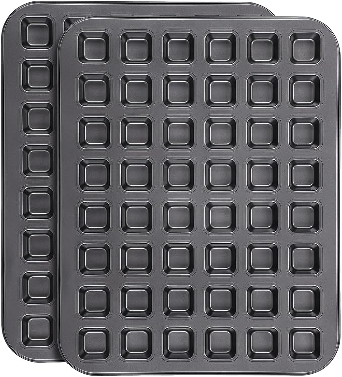Beasea Mini Brownie Bite Pan with Dividers, 2 Pack 48 Mini Small Tiny Cup All Edges Non Stick Square Cupcake Baking Sheet Tin Tray Carbon Steel Bakeware Individual Baking Muffin Pan - Black