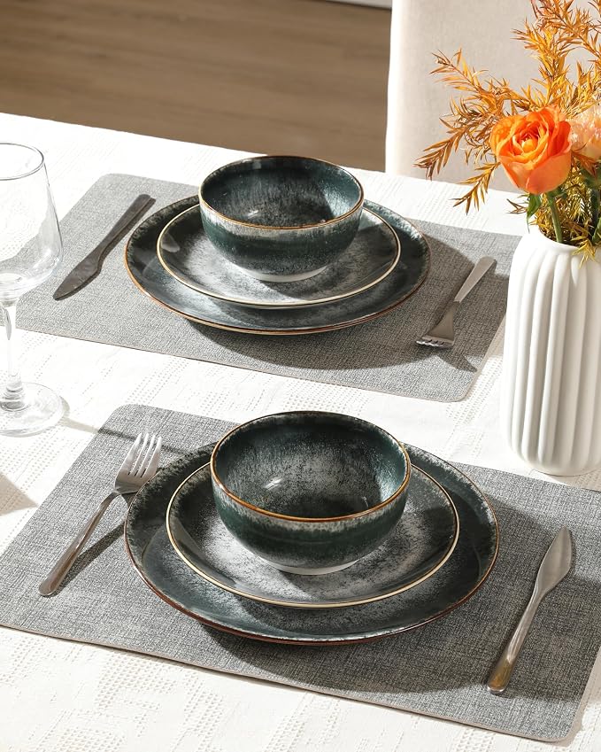 Sweejar 24 Piece Dinnerware Sets for 8,Porcelain Plates and Bowls Set for Kitchen,Housewaring Gift,Chip and Scratch Resistant, Easy Cleaning Dishes Set, Stack Compactly Dishware,Dark Green