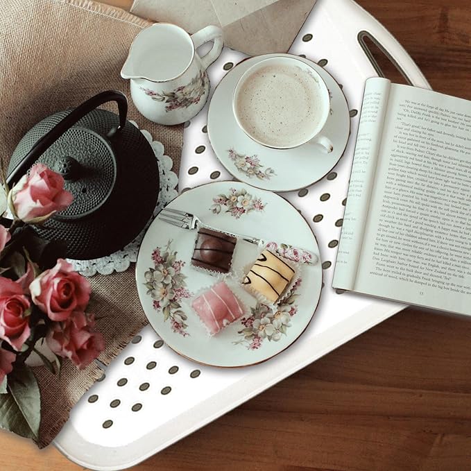 17.7" x 12.5" Anti-Slip Serving Trays with Handles, 3 Pcs X-Large Rectangular Food Serving Tray for Lap, Food Trays for Eating on Couch, Breakfast Tray, Reusable and Durable, White