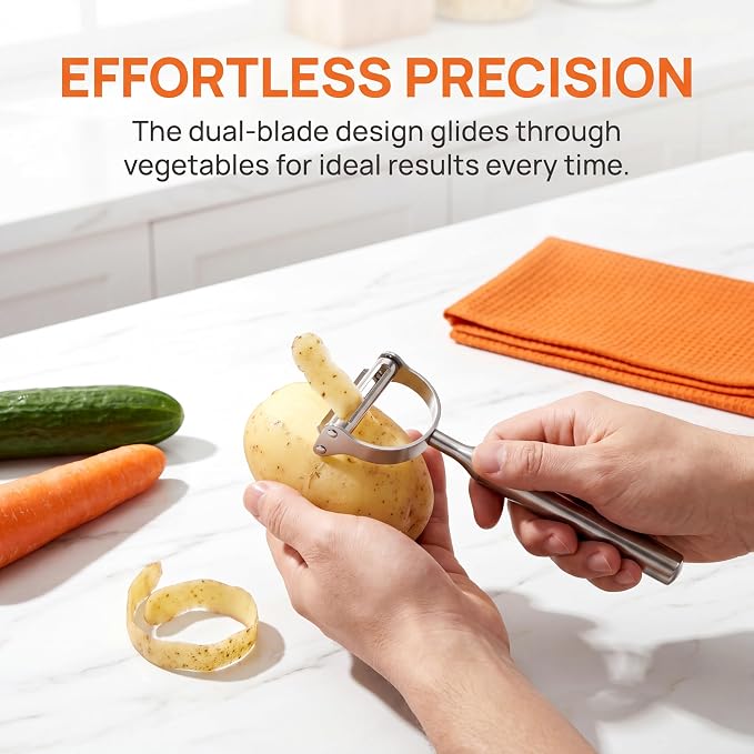 2-in-1 Julienne Vegetable Peeler, Julienne Peeler Shredder Tool | Stainless Steel Handed Julian Peels and Slices for Kicthen, Suitable for Make Vegetable Noodles, Fruit and Vegetable Salad