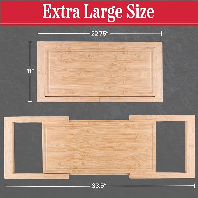 Classic Cuisine Over the Sink Cutting Board with Juice Groove, 33.5” x 11” | Expandable Bamboo Wood Chopping Board with Slip-Resistant Grips, Kitchen Essentials for Cutting, Chopping, and Slicing