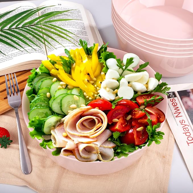 8 Pack Pink Serving Bowls for Easter | 128oz Heavy Duty Disposable Plastic Bowls, Perfect for Party Snack, Salad, Candy & Bar Buffet