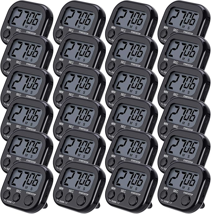 Leumoi 24 Pack Multi-Function Digital Timers with Magnetic Back, Large LCD Display, Loud Alarm, Count up & Countdown, Memory Function for Cooking, Classroom, Study, Exercise & Work(Black)
