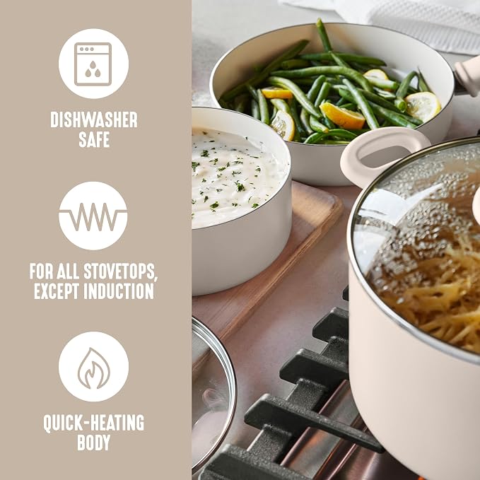 GreenLife 2.5QT Ceramic Nonstick Saucepan with Glass Lid, Taupe | PFAS-Free Nonstick Coating, Multipurpose Cooking Pot, Milk Pan, Soup Pot, Stay-Cool Handle, Dishwasher & Oven Safe up to 350F