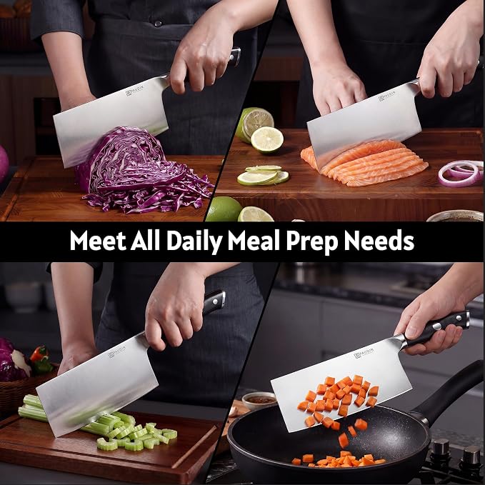 PAUDIN Cleaver Knife 7 Inch, Razor Sharp Chinese Chef Knife Dishwasher Safe, German High Carbon Steel Vegetable Cleaver with G10 Handle, Meat Slicing Slicer, Daily Meal Prep for Home and Restaurant