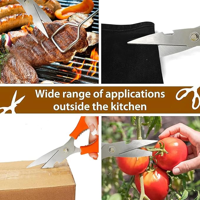 Kitchen Scissors Dishwasher Safe, Stainless Steel, orange 8.14-inch