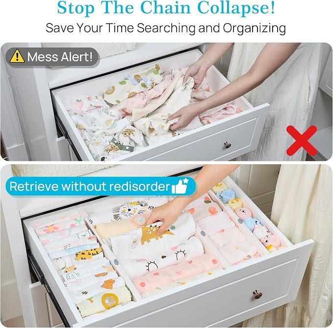 Vtopmart Drawer Dividers for Clothes 8 Pack, Adjustable 4" High Expandable from 11.3"-17" Dresser Drawer Organizer, Plastic Drawers Separators for Dresser, Baby Clothes, Kitchen and Office Storage | Adjustable Drawer Organizer, Dresser Clothes Separato...