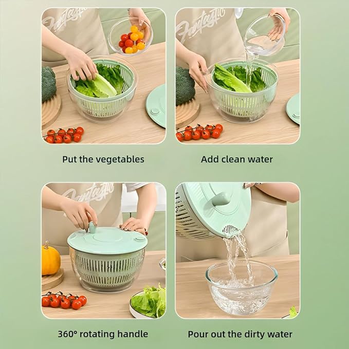 Salad Spinner for Washing & Drying Vegetables and Fruits, Lettuce Spinner with Clear Bowl & Inner Basket, Vegetable and Fruit Washing Dryer for Kitchen