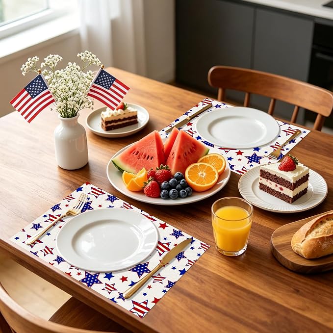 50 Pack Patriotic Disposable Paper Placemats, Star and Stripes Table Mats | 11x16 Inch Heavy-Duty Table Mats,4th of July, Memorial Day, BBQ & Family Dinner