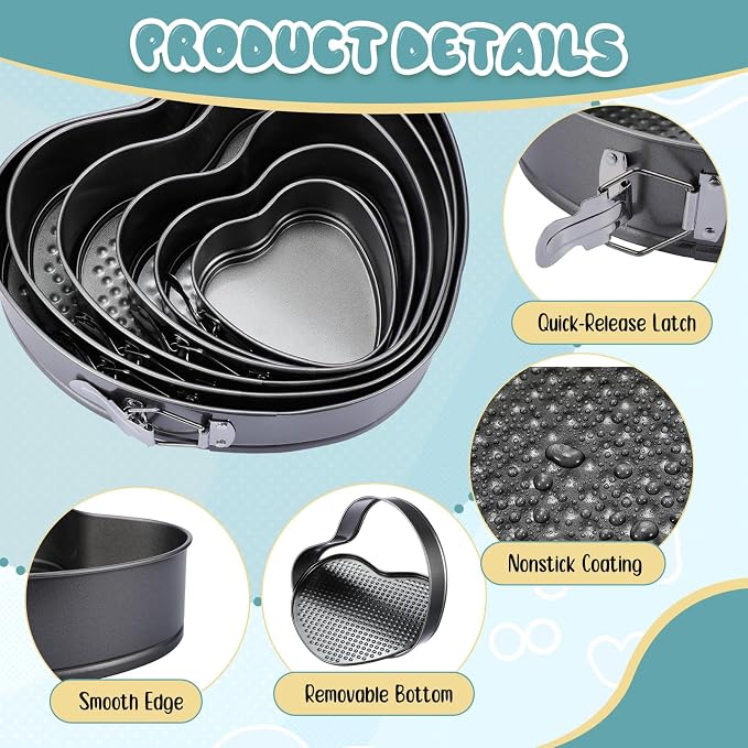 Zhehao 6 Pcs Heart Shaped Cake Pans Heart Springform Cake Mold Cheesecake Nonstick Baking Pans with Removable Bottom Leakproof Deep Wedding Baking Pan for Guests Wedding Day Birthday Family Couples