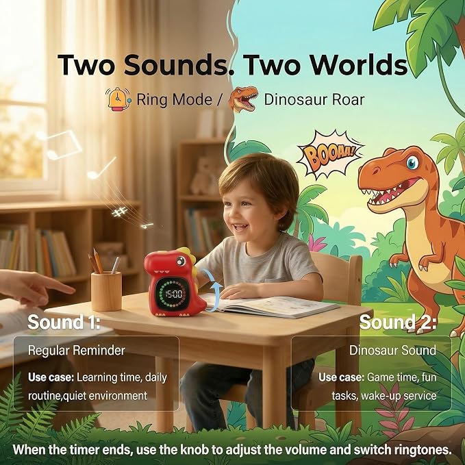 Potty Traning Timer 99 Minute Digital Countdown Timer for Kids | Dinosaur roar; Dinosaur Look; Long Battery Life