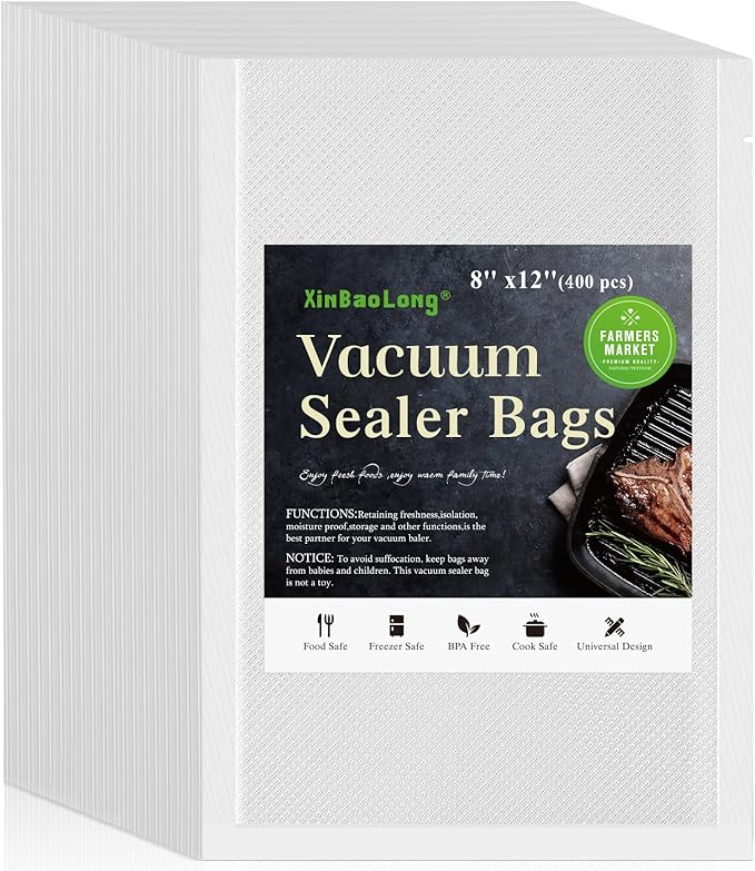 Vacuum Sealer Bags, 8" x 12" Quart, 400 Pcs | Commercial Grade, BPA Free, Sous Vide Compatible, Puncture Prevention, Kitchen Essentials