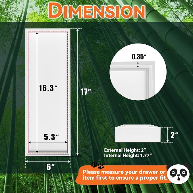 Lixple Bamboo Kitchen Drawer Organizer, 2 Pack, 17" x 6" x 2", White | Fits Large Silverware, Kitchen Utensils, BBQ Tools & Serving Tools, Inner Size 16.3" × 5.3" × 1.77"