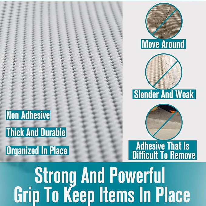 Shelf and Drawer Liner, Non-Adhesive Non Slip and Grip Durable Clean Pad Full Size 17.7 Inches x 20 Feet for Drawers, Shelves, Cabinets, Storage, Kitchen, Desks, Kitchenware, Tableware, Light Gray