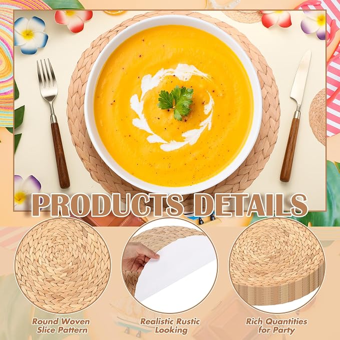 Geosar 200 Disposable Paper Placemats and Coasters Set Paper Woven Placemat with Coasters Outdoor Indoor for Farmhouse Rustic Dining Table Decoration Shower Birthday