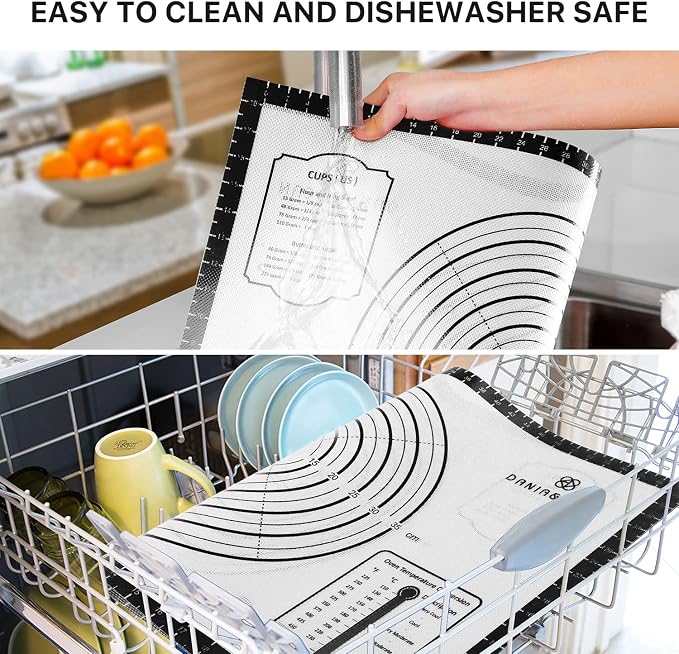 DANIA & DEAN 28"x20" Large Durable Silicone Baking Mat for Pastry and Bread | Non-Slip & Non-Stick Mat with Measurements, for Pizza, Pie Crust, Dough Rolling, Pasta & Sourdough, Reusable Counter Sheet