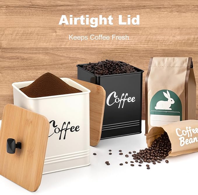 Airtight Coffee Canister-Coffee Container, Airtight 40 oz Large Iron Beige Storage Container for Coffee Grounds, Beans, Pods & More,Coffee Bar Accessories & Gifts