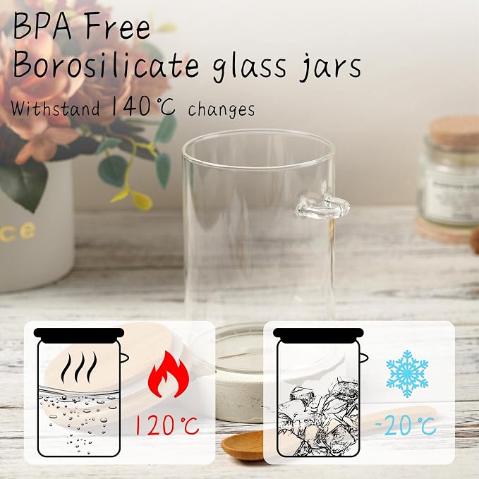 15 oz Glass Sugar Container, 4 Pack Coffee Container, Glass Jars with Lids | Seal, BPA-Free, Bamboo Soop, Coffee Bar Accessories, for Coffee Beans, Creamer, Salt, Overnight Oats, Brown sugar, Candy, Tea
