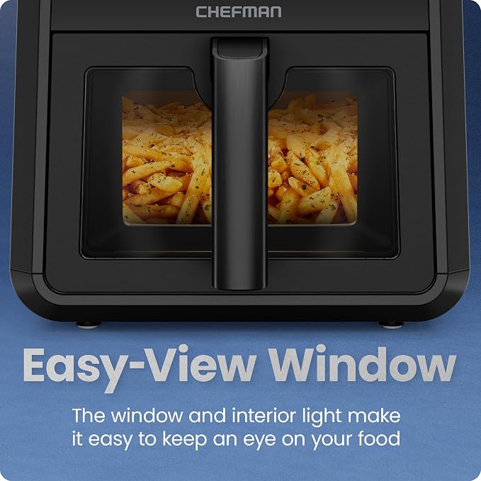 Chefman Air Fryer TurboFry 7-Qt, 6-in-1 High-Powered 450°F Cooking for Crispier Results, Compact Space-Saving Design, Air Fry, Bake, Broil, Reheat, Dehydrate, Defrost, Fast & Even Cooking – Black