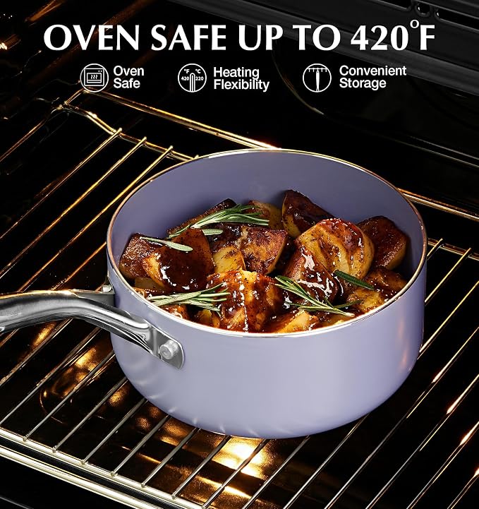 KOCH SYSTEME CS Nonstick Sauce Pan with Lid 1QT & 2QT & 3QT, 6pcs Nonstick Saucepan Set with Cool-Touch Handles, Sauce Pot Set with Ceramic Coating, Induction Compatible Sauce Pan, Oven Safe, Purple