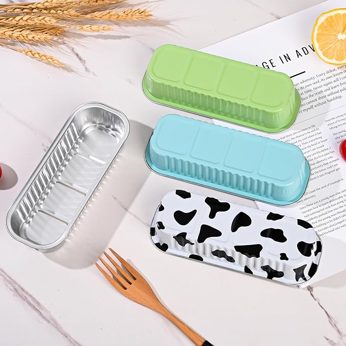 Findful Mini Loaf Baking Pans with Lids and Spoons (50 Pack, 6.8oz) Rectangle Aluminum Foil Baking Pans Tins Containers - Cupcake Containers Wrappers Cheesecake Creme Brulee Ramekins