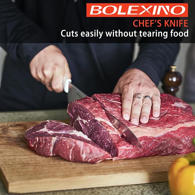 10" Professional Chef Knife, High Carbon Steel, Ergonomic (White) | 10" High Carbon Stainless Steel,Versatile wide-blade chef knife,Non-Slip Ergonomic Handle,Durable, Stain-Resistant & Sharp.