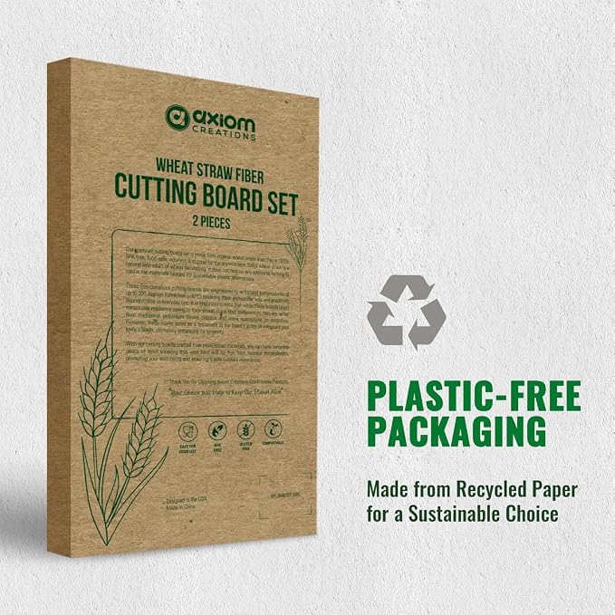AXIOM CREATIONS 2-Piece Reversible Cutting Board Set Made with Natural Wheat Straw Fiber, Eco-Conscious Food Safe Kitchen Essentials, Gluten Free & BPA Free Chopping Boards for Kitchen
