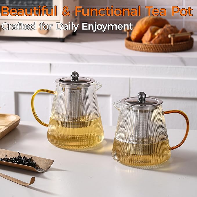 Glass Teapot with Removable Infuser, 32 oz (950 ml) | Borosilicate Glass Tea Pot for Loose Leaf Tea Steeper, Blooming Tea Maker and Brewer, Ideal Gift for Tea Lovers