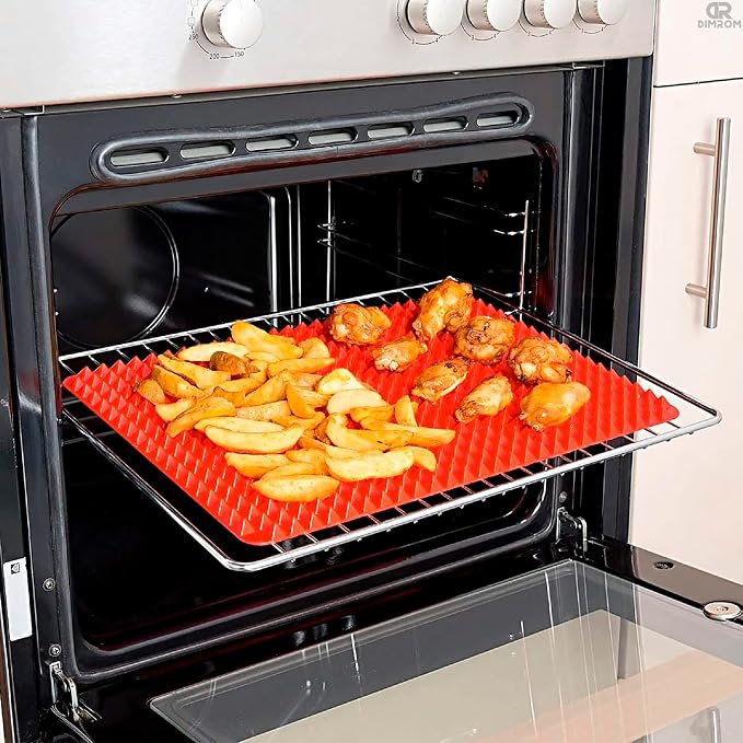 Red Silicone Baking Mat - 16x11.42" Non Stick Baking Mat With Fat Filtering Red Pyramid Design, Suitable for Oven & Microwave - Flexible & Easy-to-Clean Silicone Cooking Mats for Roasting, BBQ, Bacon | Easy-to-Clean Silicone Pyramid Baking Mat; Suitabl...