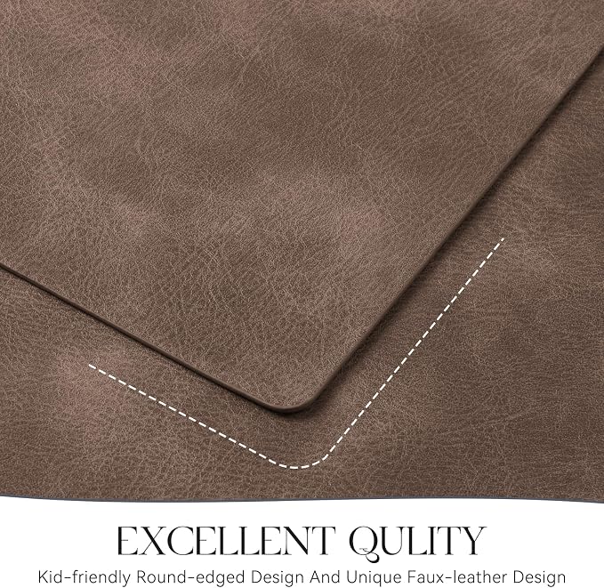 MOSAYT Vinyl Placemats Set of 4-12 X 17 Inch - Faux Leather 100% Waterproof Oil-Proof Wipeable PU Place Mats, Heat Resistant Reversible Table Mats for Kitchen, Dining, Outdoor, Brown