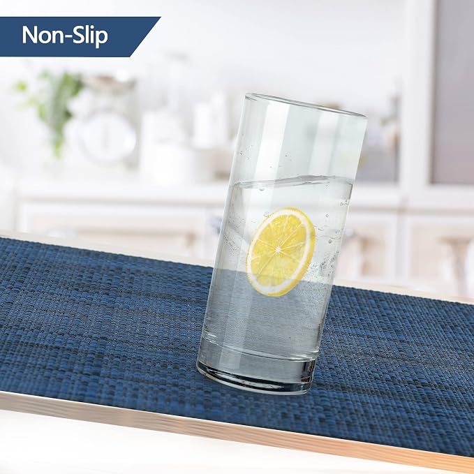 SLKQG Navy Blue Placemats Set of 4 - Easy Clean Washable Vinyl Placemats - Wipeable Heat Resistant Table Mats for Dining Table - 17x12 Inch (Navy Blue, 4)