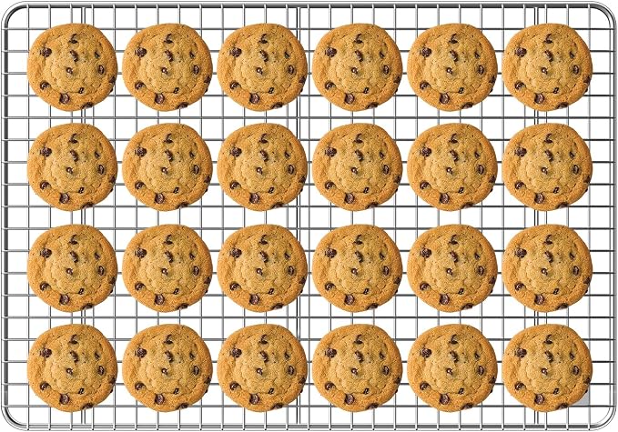Cooling Rack,Heavy Duty 16.5'' x 11.8'' Wire Rack for Cooking and Baking | Fits Half Sheet Pans,Dense Cross-Hatched Grid,Thick Frame,for Baking Cookies,Cakes,Bread,Roasting and Oven Cooking-Silver