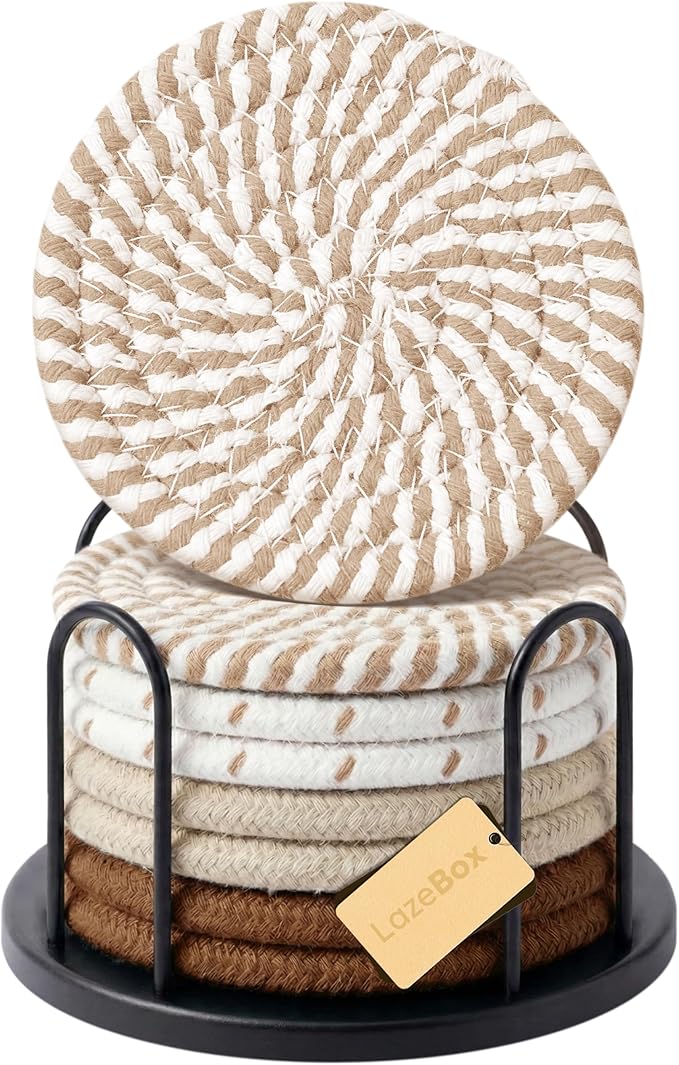 Lazebox Coasters Set of 8 for Drinks, 4 Inch Large Coasters for Coffee Table, Tabletop Protection for Hot & Cold Drinks, Versatile Coasters for Home Decor, Non-Slip & Easy to Clean, Coffee