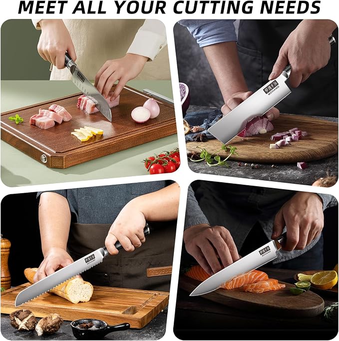Chef Knife Set with Roll Bag, Ultra Sharp Japanese Kitchen Knife Set | High Carbon Stainless Steel 9PCS Kitchen Knives Set with Sharpener, Pakkawood Handle, Kitchen & Home Cooking, Dishwasher Safe