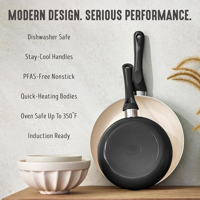 GreenLife 2 Piece (8" & 10") Ceramic Nonstick Skillet Set, Graphite Black | PFAS-Free Nonstick Coating, Frying Pans, Omelet Pans, Everyday Pan, Induction Ready, All Stovetop Compatible, Dishwasher Safe
