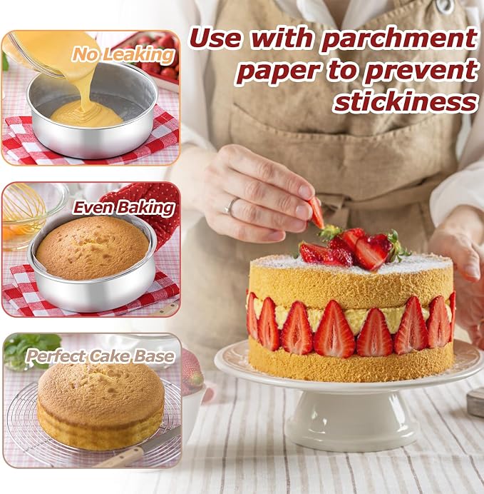 LIANYU 6 Inch Cake Baking Pan Set of 4, Stainless Steel Round Cake Bake Pan | Fit in Pot Pressure Cooker Air Fryer, Healthy & Toxic Free, Leak-proof & Dishwasher Safe, No Coating Metal Baking Pan