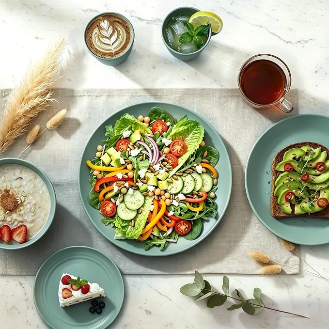 Wheat Straw Dinnerware Sets 40 PCS Unbreakable Dishes Set for Kitchen, Outdoor, Camping Dishes Plates and Bowls Sets with Cups, Dessert Plates, Dishwasher & Microwave Safe - Green
