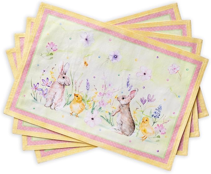Maison d' Hermine Placemats Set of 4 Reusable 100% Cotton (13"x19") | Cloth Place Mats Washable Table Mats for Kitchen Dining Party Wedding Hotel Home Restaurant Spring Summer - Easter Zest