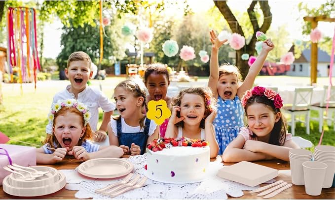 Exquisite 350 Pcs Ivory plates and napkins Party supplies Plate Set | Sturdy Plastic Dinnerware Set with 9" & 7" Plates, 12 Oz Cups, Napkins and Cutlery Serves 50 For Birthdays & Everyday